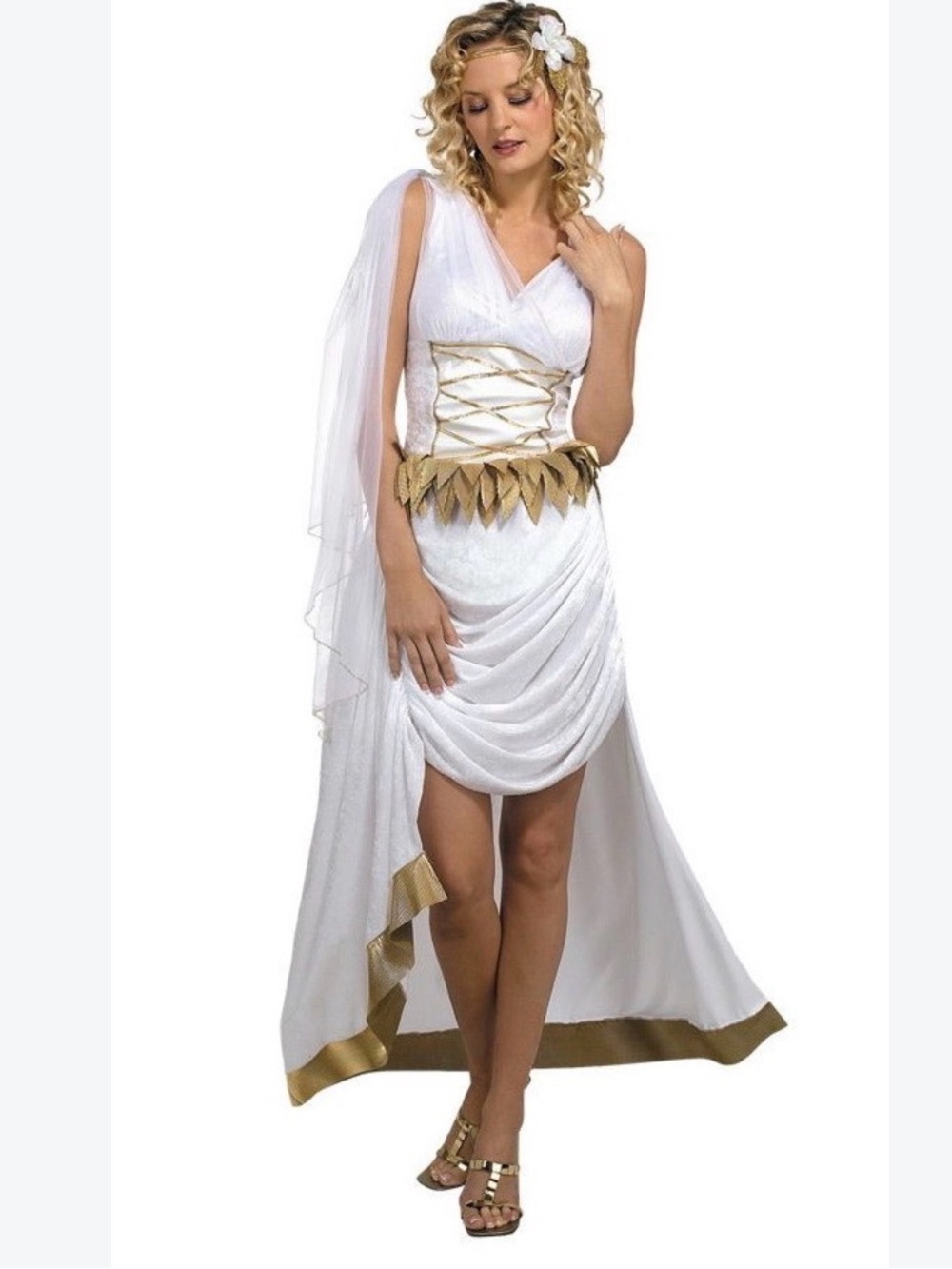 Roman Goddess Venus Costume 2 Pc , women size 16 w-20w,White Velour & Gold High